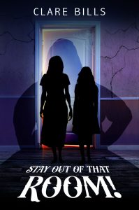 Two girls in silhouette in front of a cracked wall. Stay Out of That Room cover art.